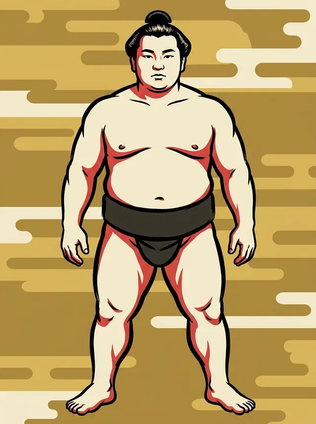 AI-generated illustration of a representative sumo wrestler. Not a photograph or a likeness of Asaoka Isao.