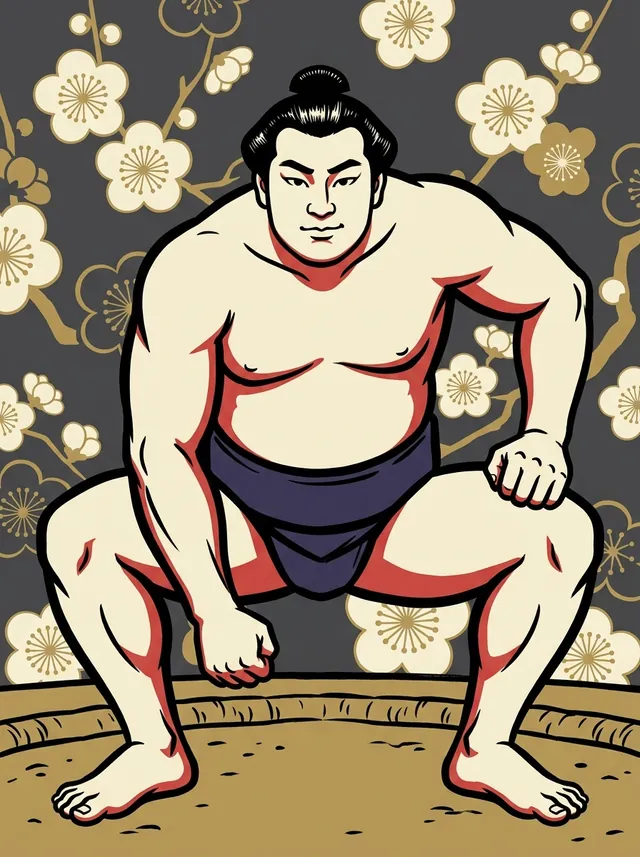 AI-generated illustration of a representative sumo wrestler. Not a photograph or a likeness of Misogidori Yuji.