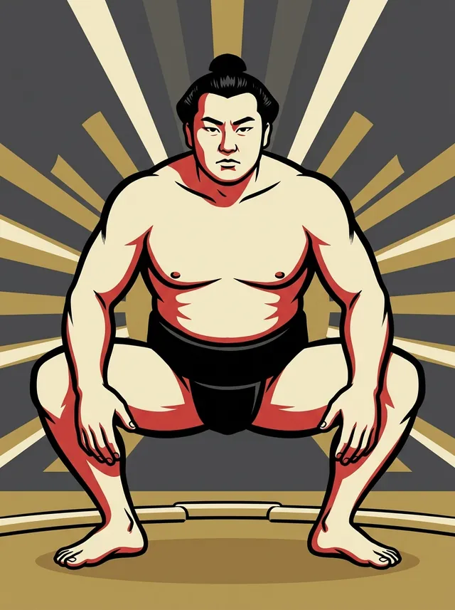 AI-generated illustration of a representative sumo wrestler. Not a photograph or a likeness of Fujinokawa Taketo.