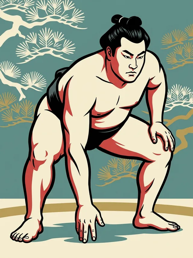 AI-generated illustration of a representative sumo wrestler. Not a photograph or a likeness of Tochiazuma Tomoyori.