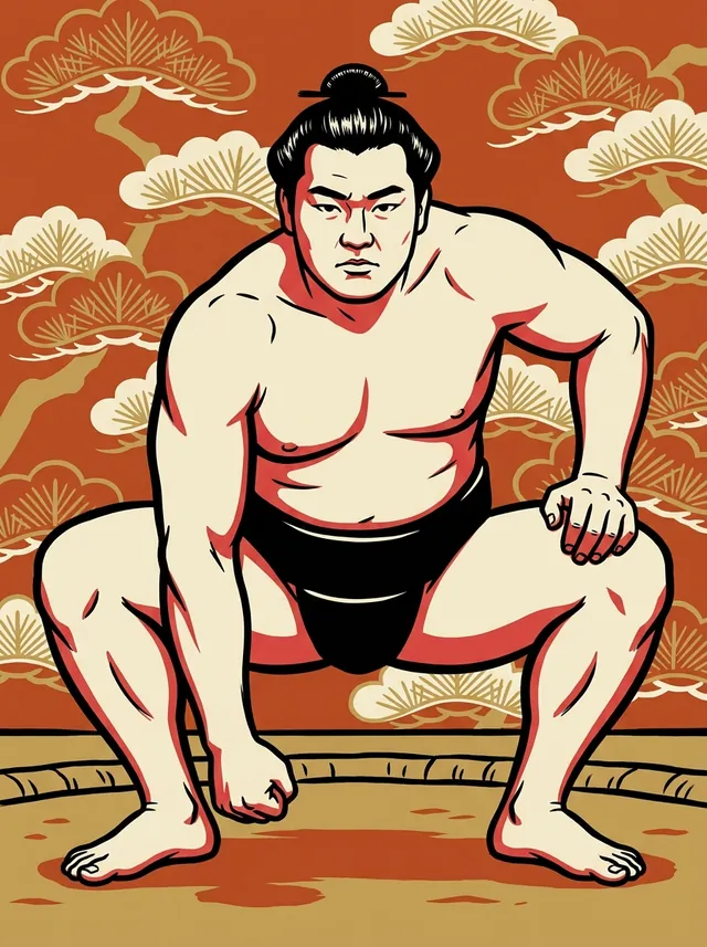 AI-generated illustration of a representative sumo wrestler. Not a photograph or a likeness of Takanohana Toshiaki.