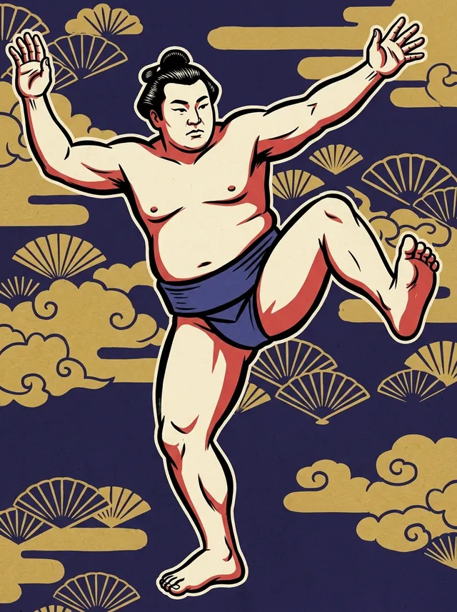 AI-generated illustration of a representative sumo wrestler. Not a photograph or a likeness of Futagoryu Isao.