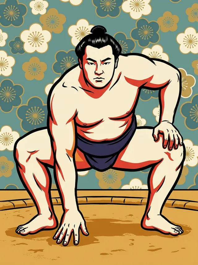 AI-generated illustration of a representative sumo wrestler. Not a photograph or a likeness of Asahikuni Masuo.