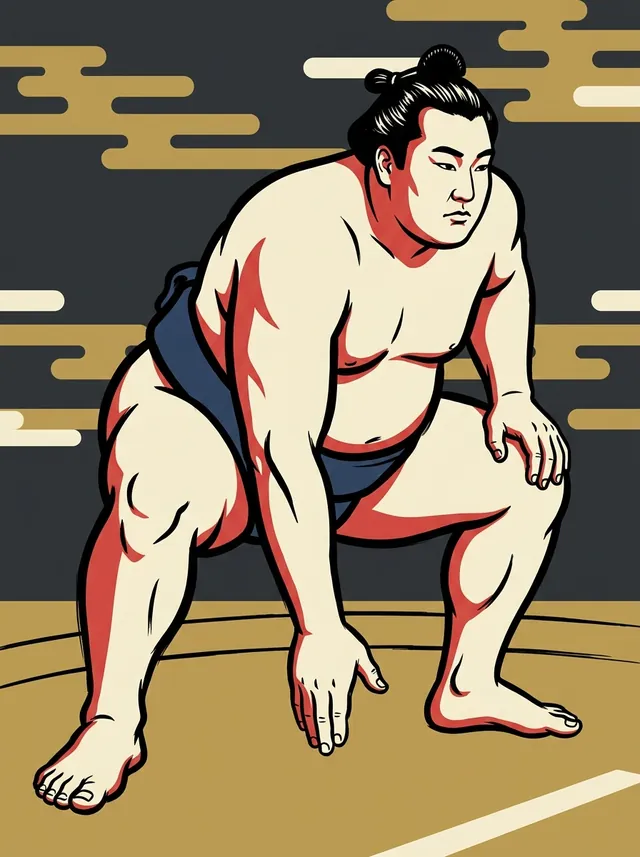 AI-generated illustration of a representative sumo wrestler. Not a photograph or a likeness of Masuiyama Daishiro.