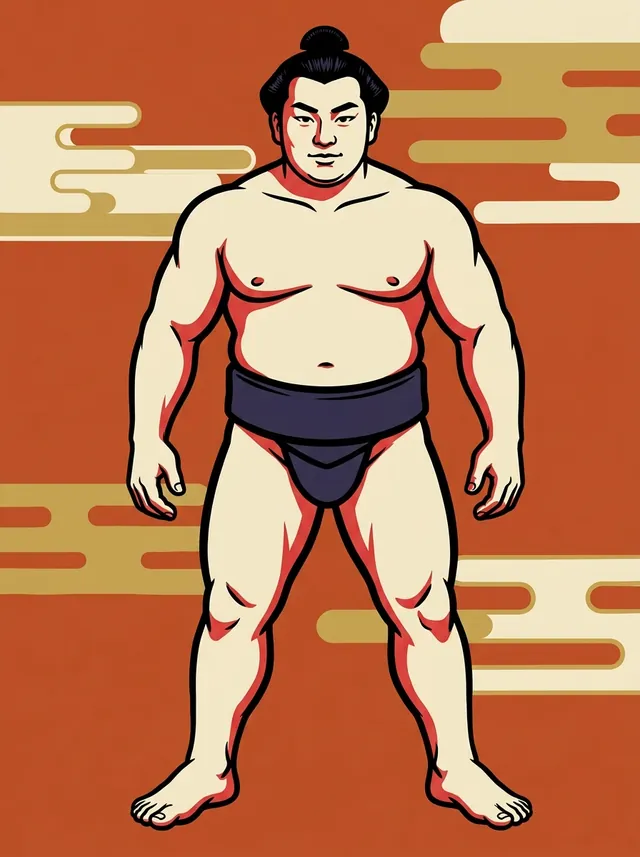 AI-generated illustration of a representative sumo wrestler. Not a photograph or a likeness of Arashiyama Jiro.