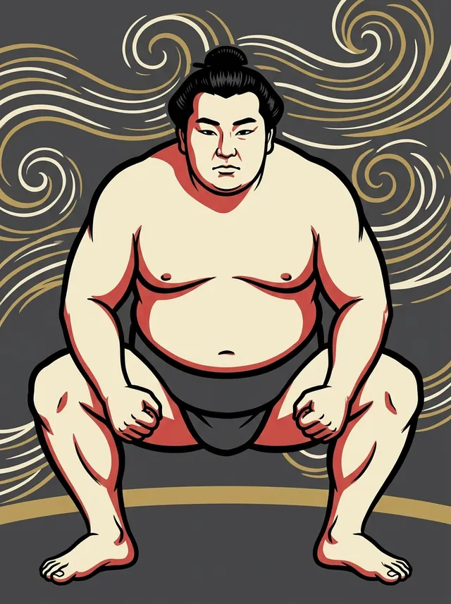 AI-generated illustration of a representative sumo wrestler. Not a photograph or a likeness of Daiju Hisateru.