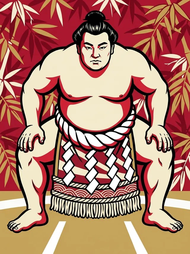 AI-generated illustration of a representative sumo wrestler. Not a photograph or a likeness of Wajima Hiroshi.