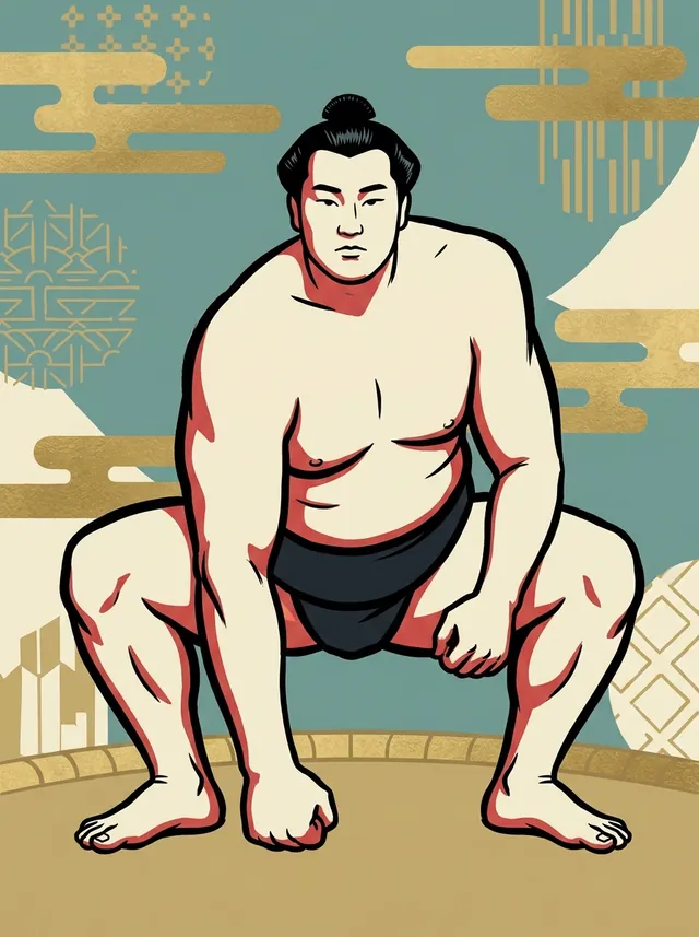 AI-generated illustration of a representative sumo wrestler. Not a photograph or a likeness of Kaiketsu Masateru.