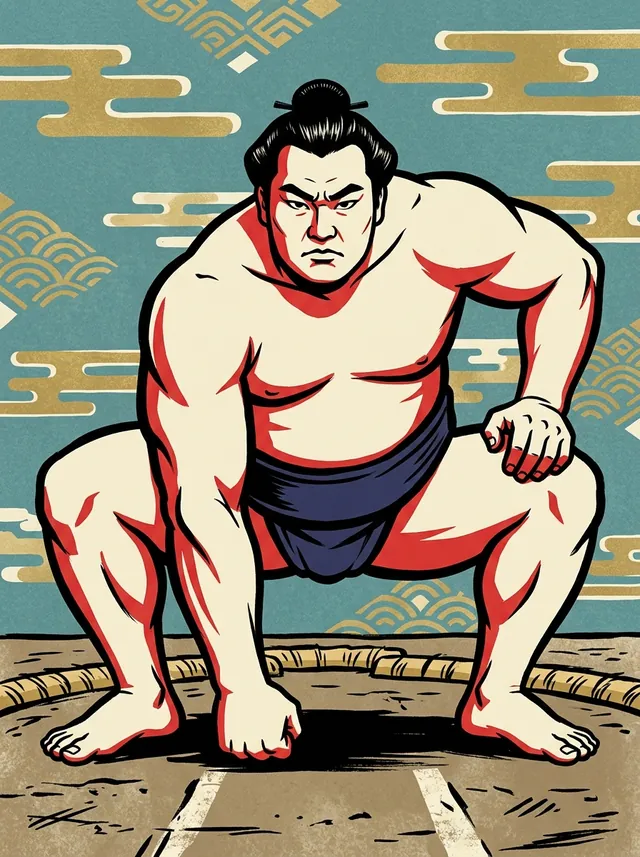 AI-generated illustration of a representative sumo wrestler. Not a photograph or a likeness of Yutakayama Hiromitsu.