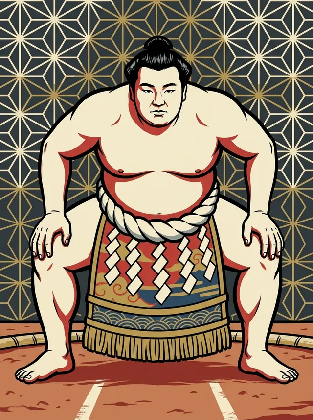 AI-generated illustration of a representative sumo wrestler. Not a photograph or a likeness of Kitanoumi Toshimitsu.