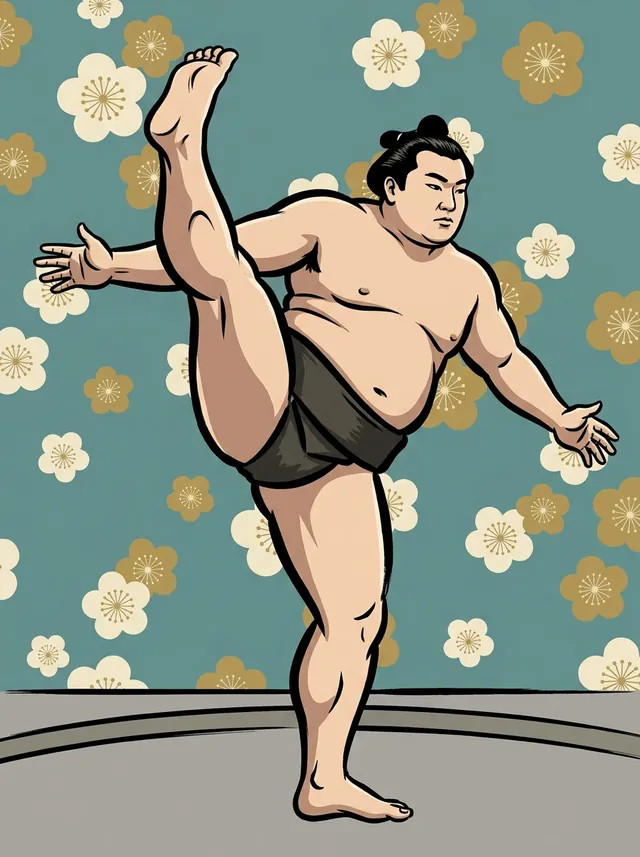 AI-generated illustration of a representative sumo wrestler. Not a photograph or a likeness of Wakanoumi Masateru.