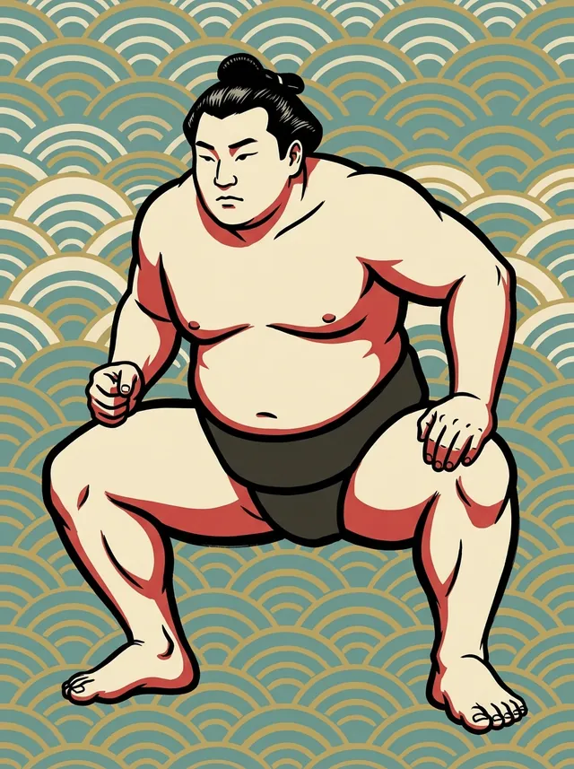 AI-generated illustration of a representative sumo wrestler. Not a photograph or a likeness of Ryoga Seiko.