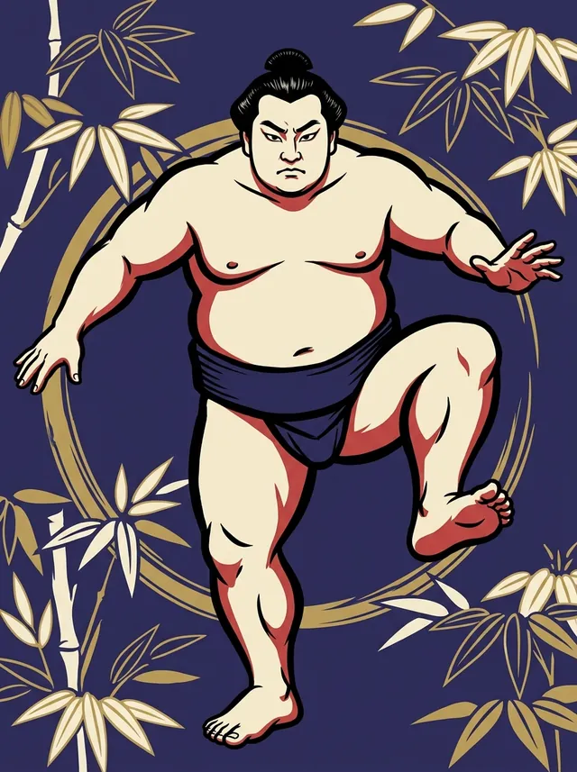 AI-generated illustration of a representative sumo wrestler. Not a photograph or a likeness of Onishiki Ittetsu.