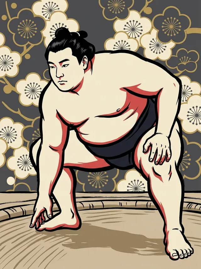 AI-generated illustration of a representative sumo wrestler. Not a photograph or a likeness of Kotonofuji Muneyoshi.