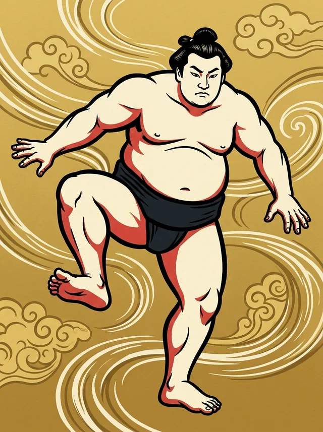 AI-generated illustration of a representative sumo wrestler. Not a photograph or a likeness of Kaneshiro Kofuku.