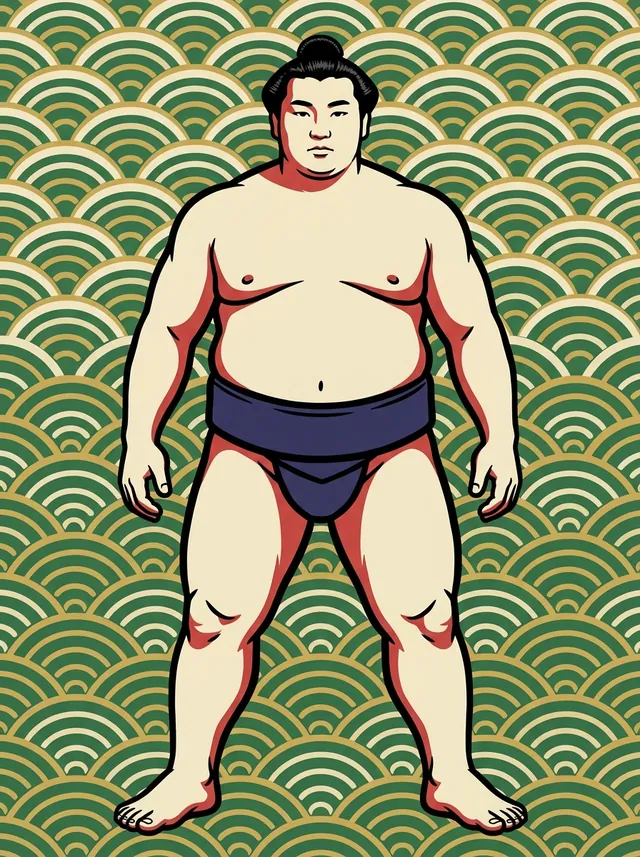 AI-generated illustration of a representative sumo wrestler. Not a photograph or a likeness of Tamanofuji Shigeru.