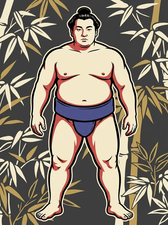 AI-generated illustration of a representative sumo wrestler. Not a photograph or a likeness of Aobajo Yukio.