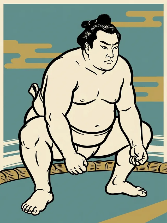 AI-generated illustration of a representative sumo wrestler. Not a photograph or a likeness of Banryuyama Takaharu.