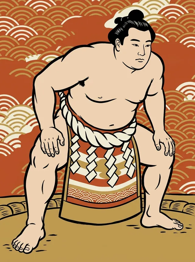 AI-generated illustration of a representative sumo wrestler. Not a photograph or a likeness of Takanosato Toshihide.