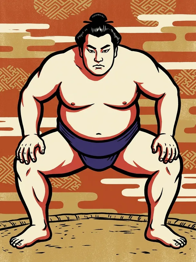 AI-generated illustration of a representative sumo wrestler. Not a photograph or a likeness of Aobayama Hirotoshi.