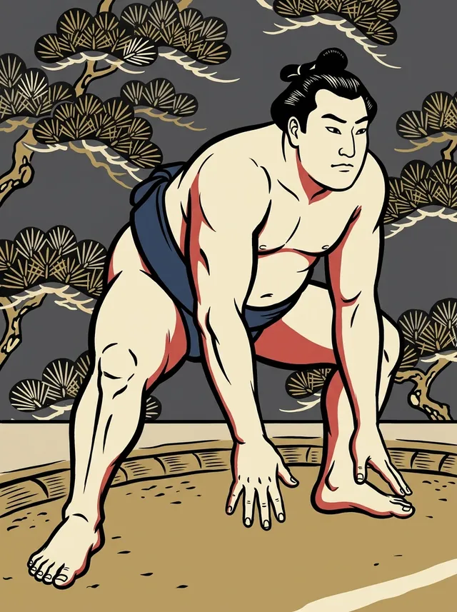 AI-generated illustration of a representative sumo wrestler. Not a photograph or a likeness of Katsunishiki Katsutoshi.