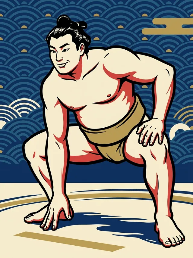 AI-generated illustration of a representative sumo wrestler. Not a photograph or a likeness of Kotogatake Koichi.