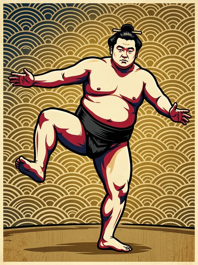 AI-generated illustration of a representative sumo wrestler. Not a photograph or a likeness of Kotokaze Koki.
