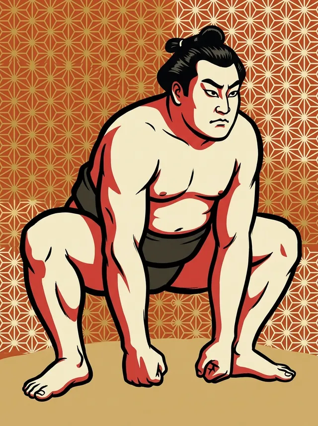 AI-generated illustration of a representative sumo wrestler. Not a photograph or a likeness of Kagetora Kazuhiko.