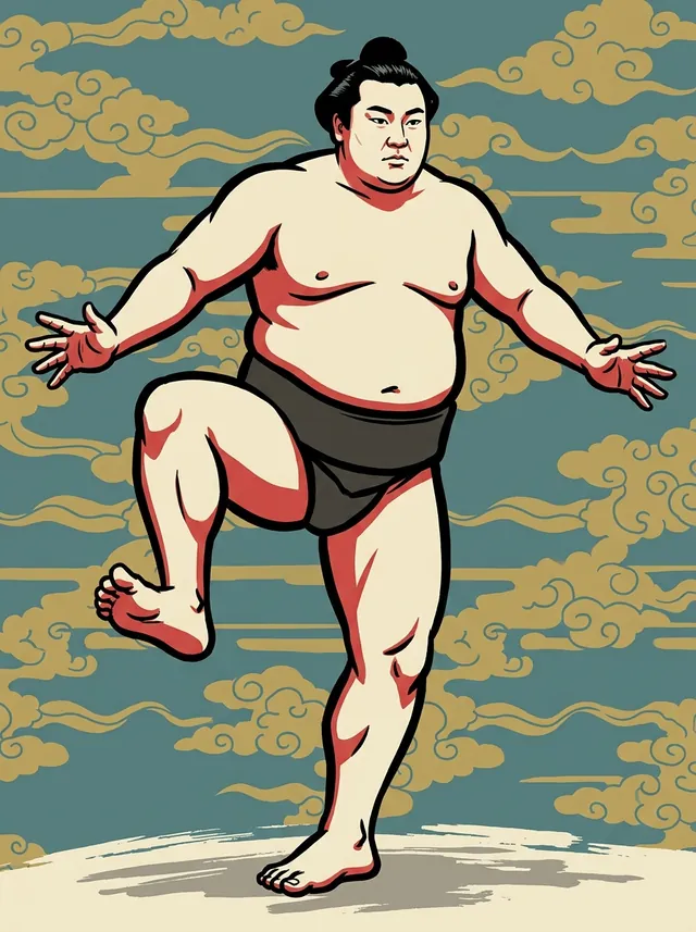 AI-generated illustration of a representative sumo wrestler. Not a photograph or a likeness of Shishiho Yoshimasa.
