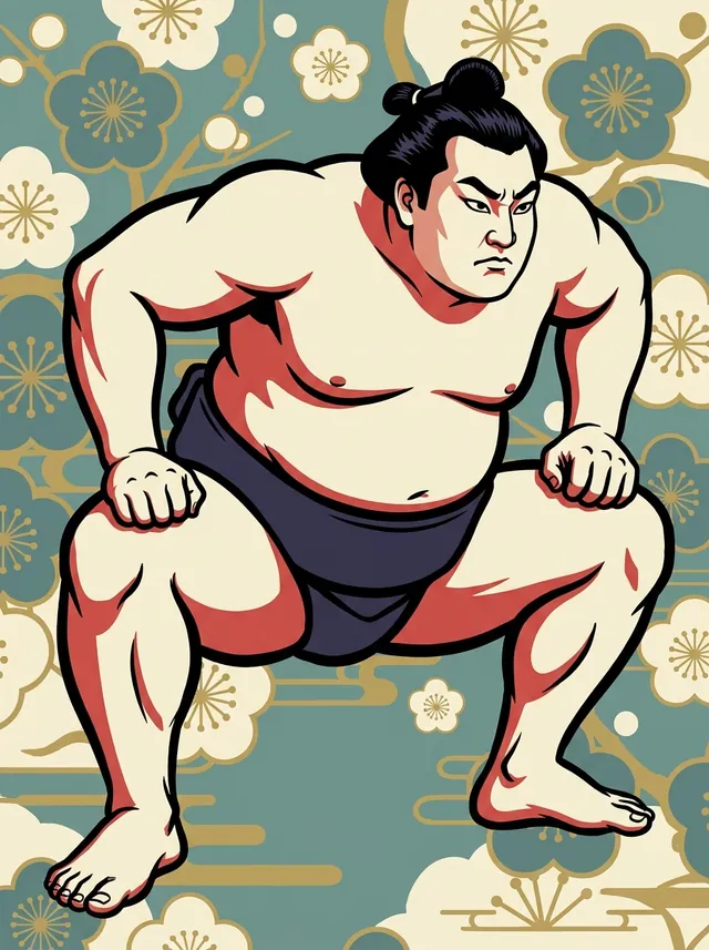 AI-generated illustration of a representative sumo wrestler. Not a photograph or a likeness of Sadanoumi Koji.