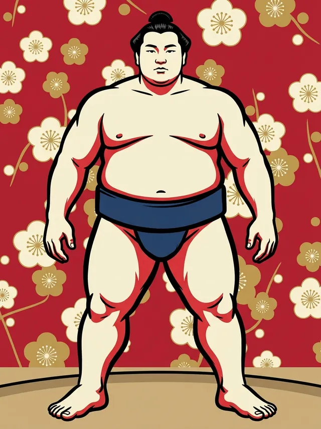 AI-generated illustration of a representative sumo wrestler. Not a photograph or a likeness of Saisu Minoru.