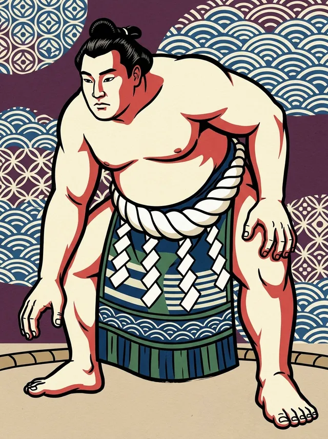 AI-generated illustration of a representative sumo wrestler. Not a photograph or a likeness of Futahaguro Koji.