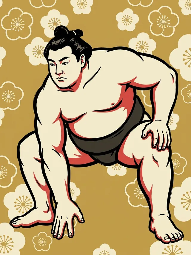 AI-generated illustration of a representative sumo wrestler. Not a photograph or a likeness of Koryu Yasuhiro.