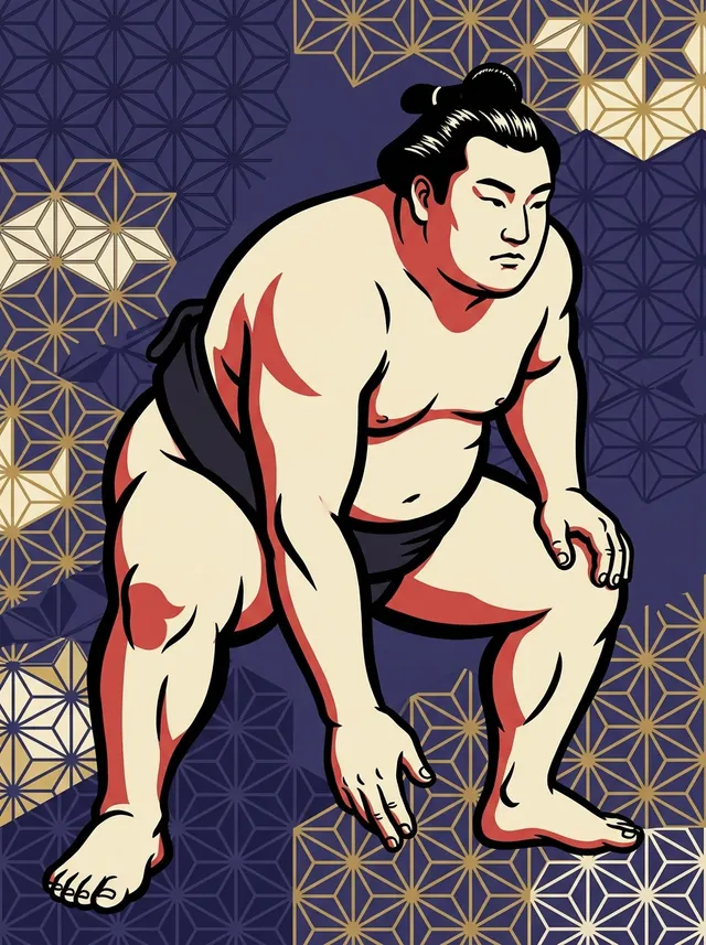 AI-generated illustration of a representative sumo wrestler. Not a photograph or a likeness of Shinkawa Kanji.