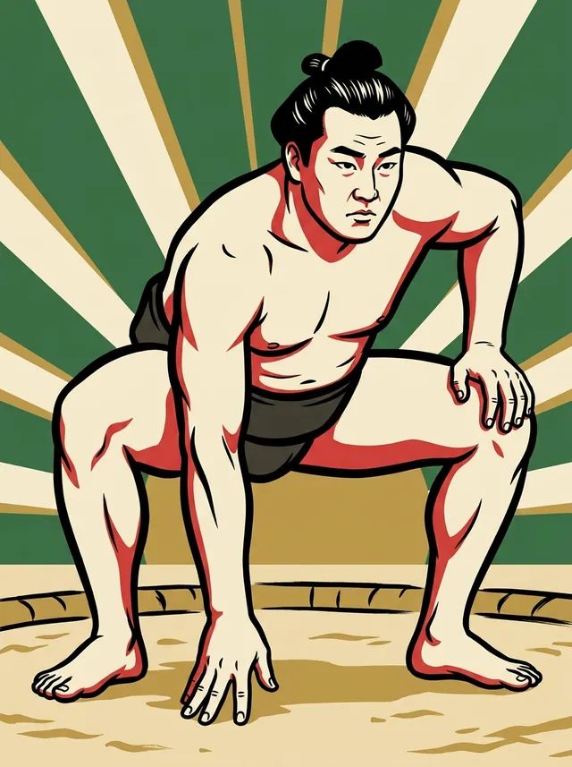 AI-generated illustration of a representative sumo wrestler. Not a photograph or a likeness of Asamiyama.