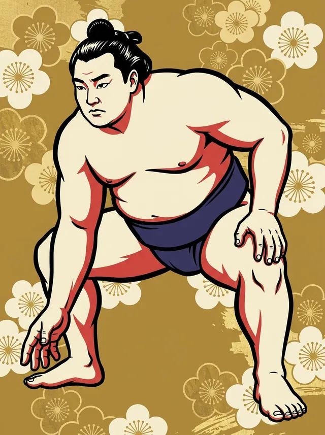AI-generated illustration of a representative sumo wrestler. Not a photograph or a likeness of Narumi.