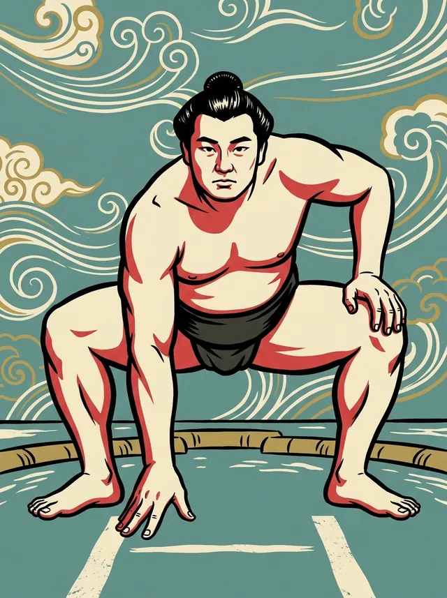 AI-generated illustration of a representative sumo wrestler. Not a photograph or a likeness of Tochigino Takesaburo.