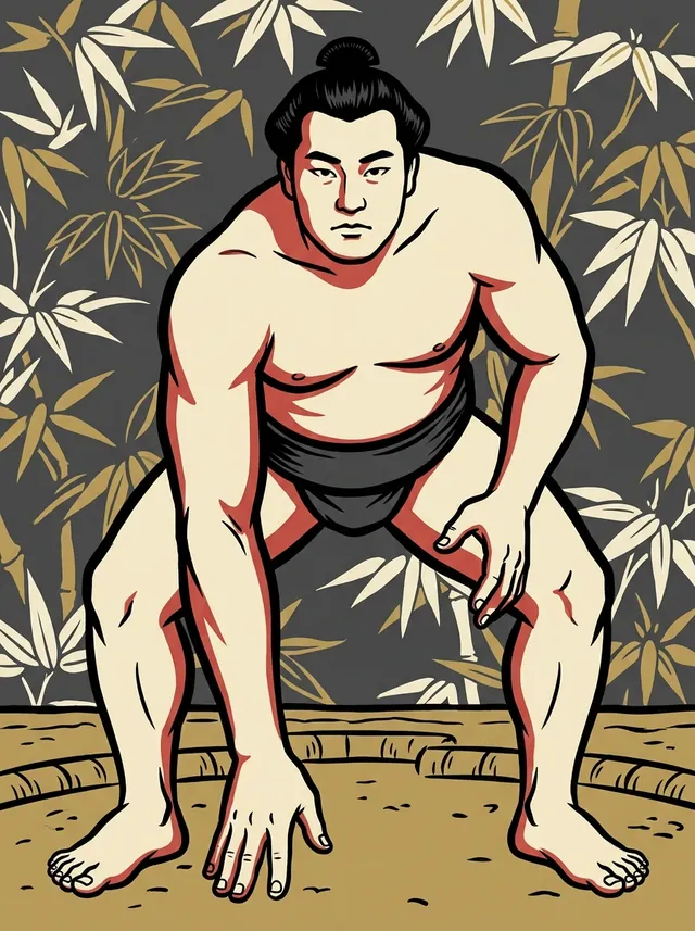 AI-generated illustration of a representative sumo wrestler. Not a photograph or a likeness of Gokamiyama.