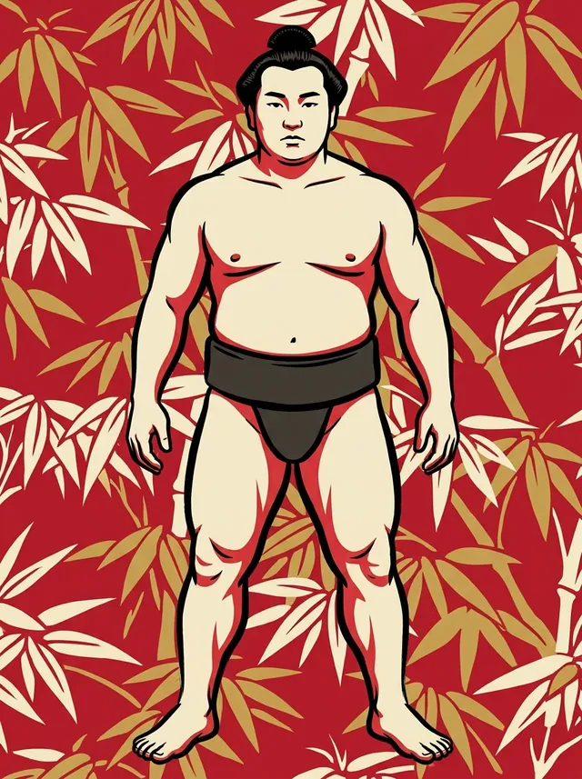 AI-generated illustration of a representative sumo wrestler. Not a photograph or a likeness of Asahikuni Tsuyoshi.