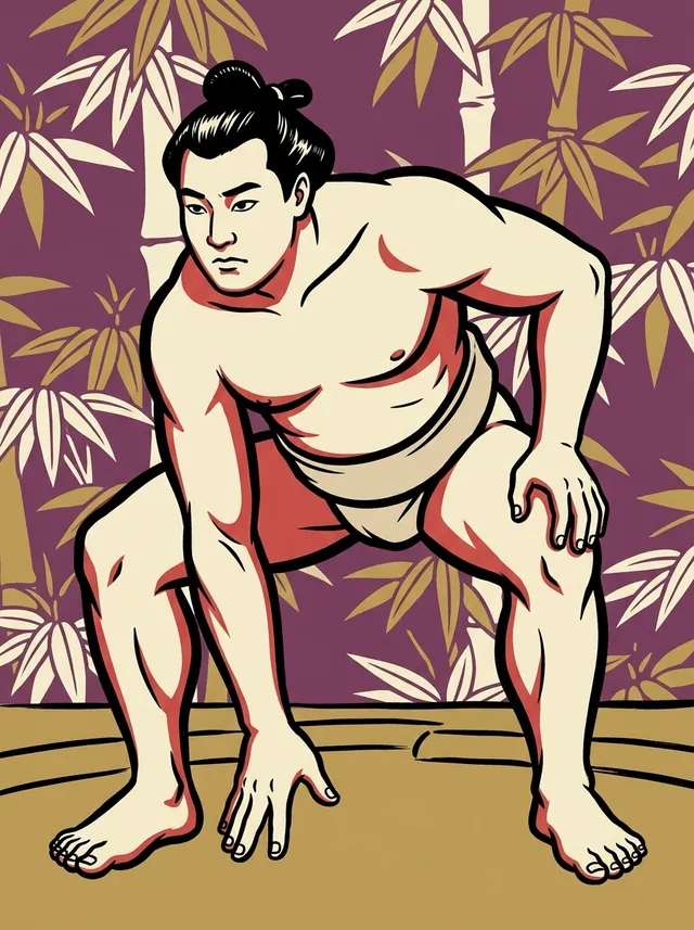 AI-generated illustration of a representative sumo wrestler. Not a photograph or a likeness of Matsumidori Kobee.