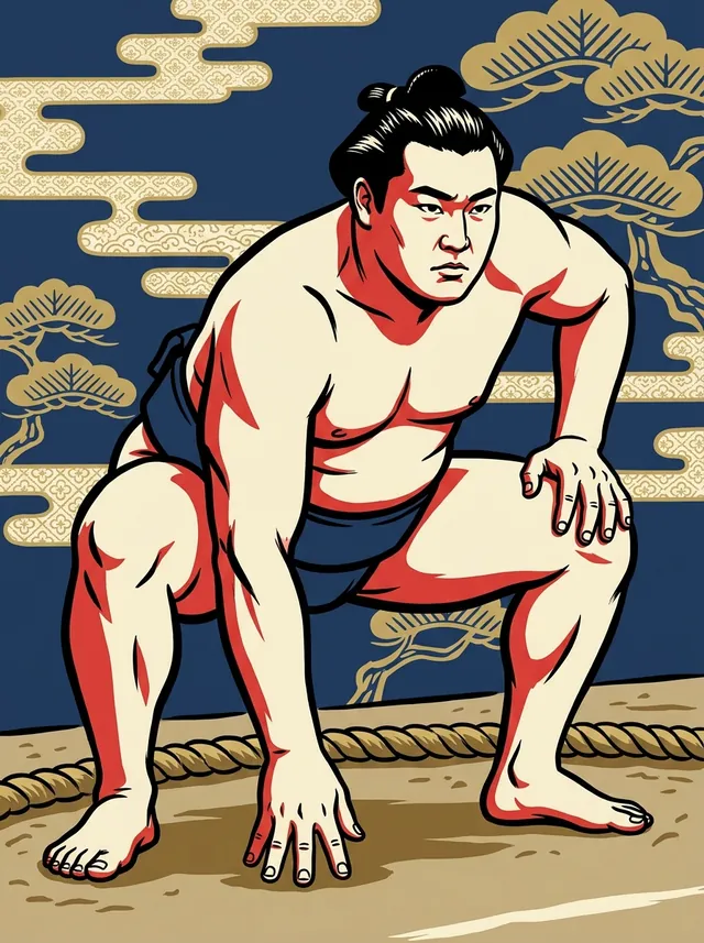 AI-generated illustration of a representative sumo wrestler. Not a photograph or a likeness of Shinanogawa Toshiro.