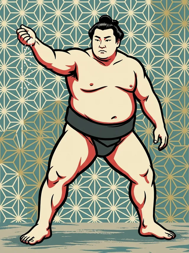 AI-generated illustration of a representative sumo wrestler. Not a photograph or a likeness of Fukuiyama Tsuneshi.