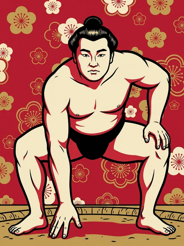 AI-generated illustration of a representative sumo wrestler. Not a photograph or a likeness of Hayanami Takeo.