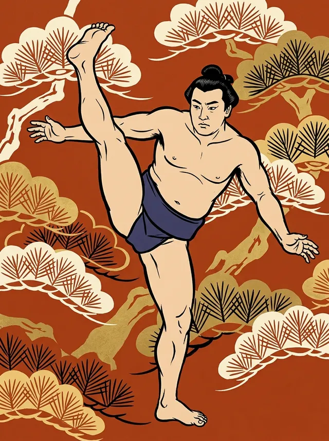 AI-generated illustration of a representative sumo wrestler. Not a photograph or a likeness of Nishonishiki Teruo.