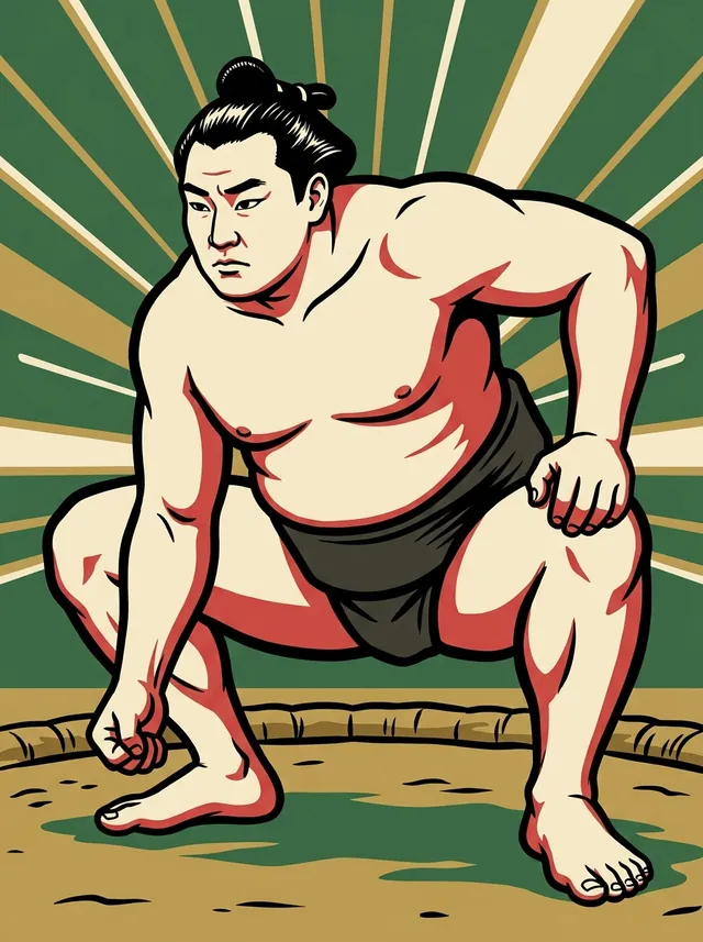AI-generated illustration of a representative sumo wrestler. Not a photograph or a likeness of Hakuyuzan Noboru.