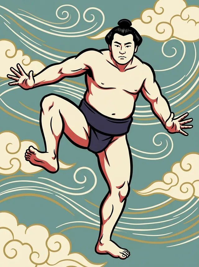 AI-generated illustration of a representative sumo wrestler. Not a photograph or a likeness of Fukunomori Hisashi.