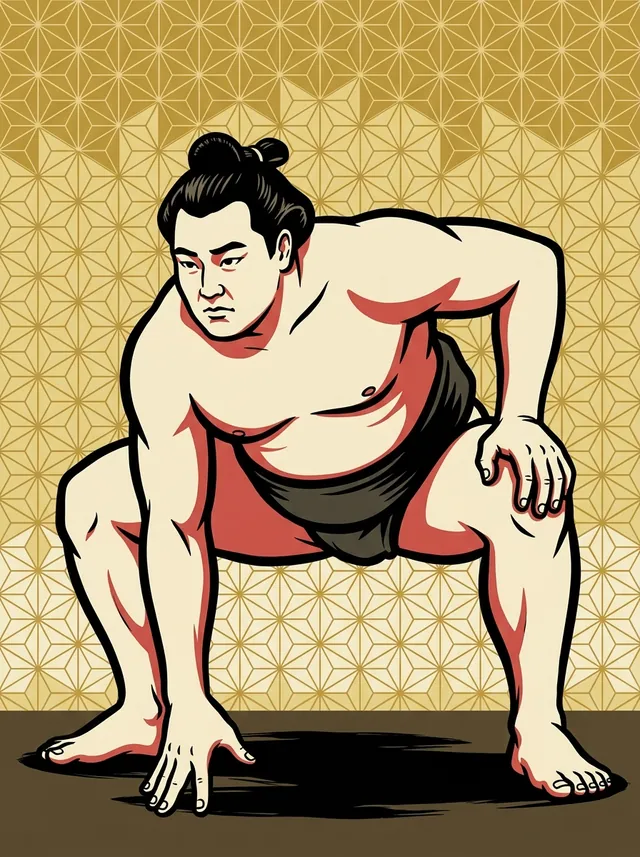 AI-generated illustration of a representative sumo wrestler. Not a photograph or a likeness of Jinrai Ryunosuke.