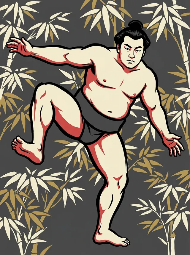 AI-generated illustration of a representative sumo wrestler. Not a photograph or a likeness of Kenryu Taketora.
