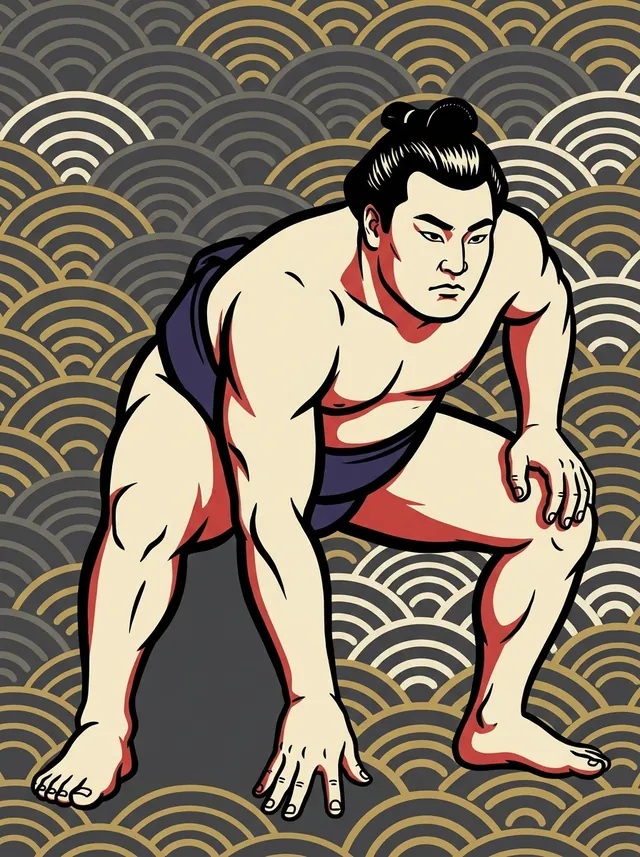 AI-generated illustration of a representative sumo wrestler. Not a photograph or a likeness of Hidenishiki Hiromitsu.