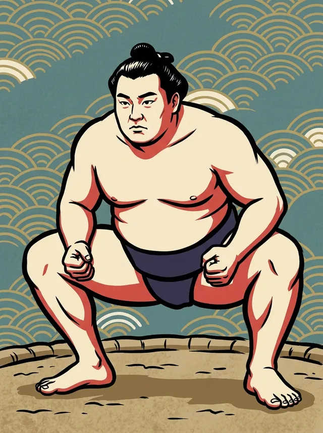 AI-generated illustration of a representative sumo wrestler. Not a photograph or a likeness of Yamanokuchi Yuzo.